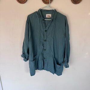Flax by JeaAnne Engelhart Blue linen Shirt Jacket size medium